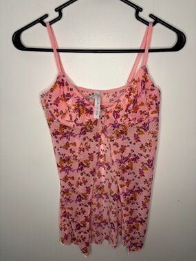 Out from Under Pink Floral Sheer Lingerie Top Babydoll Top Size M Like New